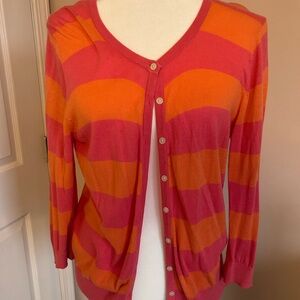 Loft 604 Pink & Orange Striped Button-Front Cardigan